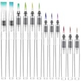 12 Stück Wasserpinsel Stifte Pinsel mit Wassertank Wassertankpinsel mit Befüllbarer Wassertank Watercolor Brush Pen für Aquarellmalerei Kalligraphie Farbe Ausfüllen
