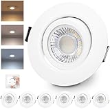 LED Einbaustrahler 230V Dimmbar Weiß LED Spots 6W IP44 Bad Einbauleuchten Schwenkbar Deckenspots,Warmweiß Neutralweiß Kaltweiß deckenleuchte für Badezimmer Küche Wohnzimmer,6er Set