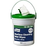 Tork Feuchte Oberflächenreinigungstücher im Spendereimer Weiß W15, Starke Struktur, 1 × 58 Tücher, 190594
