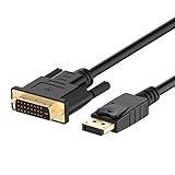 Rankie Verbindungskabel, DisplayPort auf DVI, Vergoldet 1080P DisplayPort DP auf DVI Kabel, 1,8m, Schwarz, mit Laptop