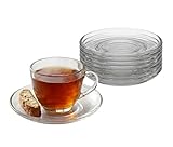 Provance 6er Set Glas Untertassen Transparent Rund Ø 10,2 cm – Elegante Unterteller für Espresso, Mokka & Tee – Hitzebeständige Untersetzer mit 4 cm Tassenaufnahme – Spülmaschinenfest