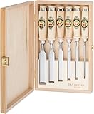 KIRSCHEN Werkzeuge 6-teiliger Stechbeitelsatz mit Weißbuchenheft im Holzkasten bestehend aus 6+10+12+16+20+26mm