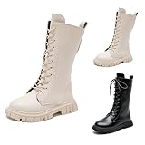 FGUUTYM Modische Mädchen-Stiefel, Herbst/Winter Leder Kinderschuhe Winterstiefel Langschaft Einfarbig Knee High Boots Schnürstiefel Elegante Warme Weitschaftstiefel Hohe Stiefel Lederstiefel