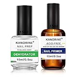 KANORINE Primer für Gelnägel Dehydrator für Nägel, 15ml Professional Acid Free Nail Prep Natural Dehydrate Air Dry Superior Bonding Primer Set fur Nail Art UV Gel Nagellack Dip Powder Acrylnägel