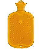 FabaCare Wärmflasche 2 L Gummi, Naturgummi Öko Wärmeflasche, 2 Seiten mit Lamellen, Gelb