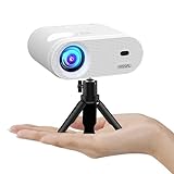 Mini Beamer mit Stativ, VISSPL 12000 Lux Beamer Klein unterstützt Full HD 1080P, 50% Zoom, ±15° Trapezkorrektur, Handy Beamer Kompatibel mit HDMI, USB, AV, iOS, Android, PC, TV-Stick