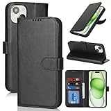 Zouzt Hülle für iPhone 15 Plus / 14 Plus 6,7-Zoll, Stoßfestes PU Leder Handyhülle Lederhülle Klapphülle mit Kartenhalter und Standfunktion Flip Leather Wallet Phone Cover (Schwarz)