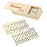 Domino Spiele Classic Line HolzBox mit 28 Dominos Doppel Spieleklassiker Spielsteinen Kunststoffteile, Bausätze für Kinder, Gesellschaftsspiel mit Dominosteinen ab 6 Jahren, Brettspiel für 2-4 Spieler