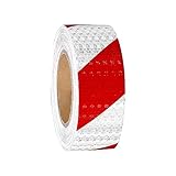 GOIEHIR 12m × 5cm Reflektierendes Band, Selbstklebend Reflektorband Rot Weiß, Warnaufkleber Reflektorband, für Warnmarkierung Sicherheit