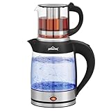 2200W Glas Wasserkocher 1.8L + 0.8L Teekocher Teekannen mit Warmhaltefunktion und Teetrichter, Kabellos Wasserkessel mit 360° Basis, BPA frei, Trockengehschutz, Auto-Off, Edelstahl