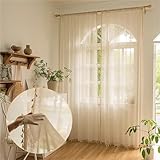 Lace Curtains 1Panel,Transparent Curtain Lace Semi-Shading Bohemian Handmade Tassels, Rod Flap Pocket Pantss, Window Processing Retro Country Curtains, Bedroom, Living Room(W140xh225cm)