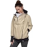 Be Mama - Maternity & Baby wear 3in1 - Tragejacke/Pulli & Umstandsjacke & Damenjacke in einem aus kuscheligem Fleece, Modell: BERGAMI ZIP, beige, L/XL