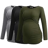Smallshow Women's Umstandsmode Lange ärmel Umstandsshirt Maternity Tops 3er Pack,Army Green-Black-Light Grey,2XL