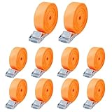 10 Stück Spanngurt,Zurrgurt,25 mm x 2 m, Spanngurte mit klemmschloss，Für Fahrräder, Trolleys, Gepäck, nach DIN EN 12195-2, Farbe orange