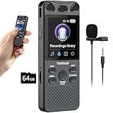96GB Diktiergerät Digitales 110 Std Aufnahmegerät mit Externes Mikrofon, Vormooi 2,15' Farbbildschirm Voice Audio Recorder, USB-C Diktiergeräte MP3 mit Spracherkennung/Wiedergabe für Meeting Interview
