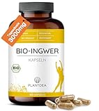 Bio Ingwer Kapseln I 3000mg Tagesdosis I 180 Ingwer-Kapseln hochdosiert I laborgeprüft I Bio Ingwer Pulver I veganes Ingwer-Präparat I Ohne Zusätze I PlantDEA