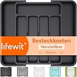 Lifewit Besteckkasten für Schubladen, verstellbarer Kunststoff Organizer Küche Tiefe 31 cm, Besteckeinsatz 5-7 Fächer, erweiterbar bis 37 cm, für Löffel und Gabeln, Schwarz, Mittel
