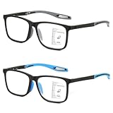 Missfive 2 Pack Sportliche Gleitsichtbrille Herren Gleitsicht Lesebrille Multifokale Blaulichtfilter Vollrand Raumcomfort-Brillen Mit Federscharniere (Schwarz&Blau, Nähe-Mittlere Entfernung, 2.0x)
