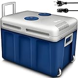 tillvex Kühlbox elektrisch 40L mit Rollen | Mini-Kühlschrank 230 V und 12 V für KFZ Auto Camping | kühlt & wärmt | ECO-Modus (Blau)