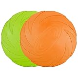 Vivifying Frisbee Hund, 2 Stück 15cm Hundefrisbee aus Natürlichem Kautschuk für Land und Wasser (Grün + Orange)