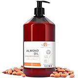 Mandelöl BIO Reines, Kaltgepresst, Natürlich. Kosmetik Massageöl, Haar- und Bartöl, Körperöl, Anti-Falten-Gesichtsöl, Schwangerschaftsstreifen, Nägel, Mandelöl Baby, Scalp Oil - 500 ml