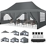 TOOLUCK Faltpavillon 3X6, Pavillon 3x6m Wasserdicht Stabil Winterfest, Faltbar Partyzelt mit 6 Seitenwänden & 4 Sandsack Pop up Gartenpavillon Anti-UV für Hochzeiten, Freien, Grau