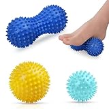 URAQT Massagebälle Faszienball, 3er Set Igelball Set, Spiked Massage Ball Hart, Massagebälle mit Noppen,für Rücken Beine Füße Hände(Hellblau+Dunkelblau+Gelb)