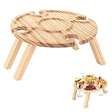 NUWIQ Klappbare Weintisch, 29,3x14,5cm Picknicktisch Rund Holz Tragbarer, Klappbarer Picknicktisch aus Holz, mit Weinglashalter Zum Wandern, für Garten, Kleiner Strandtisch