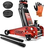 Verda Wagenheber hydraulisch 3T (130-490) + 2X Gummi + Montagehandschuhe Rangierwagenheber, Profi, Tief, Doppelpumpsystem Doppelkolben, Heber, Ständer, Flache, Werkstatt, Wohnmobil, Geländewagen PKW