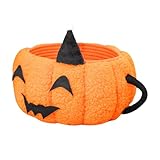HIAKDOFT Handgewebter Baumwollseil Korb Kürbisform Aufbewahrungskorb mit Griffen Vielseitiger Desktop Organizer Halloween Süßigkeitenhalter Klein Kompakt für Babyzimmer und Schreibtisch