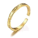 ✦ Geschenke für Frauen ✦Lotus Fun S925 Sterling Silber Ring Unregelmäßige Oberfläche Goldfolie Ringe öffnen Ringe Handgemachter Personalisierte Geschenk für Sie.(Gold)