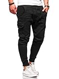 behype. Herren Lange Cargo Trainingshose Jogging-Hose Sport-Hose 60-0013 Schwarz L