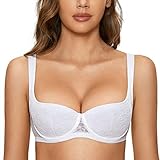 DOBREVA Damen Push Up BH Dirndl Bügel Balconette Spitzen BH Sexy Leicht Gepolstert Große Größen Weiss 80C