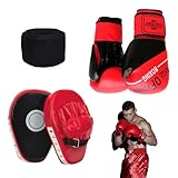 Boxen Training set, 1 Paar 6 oz Boxhandschuhe und 1 Paar Pratzen für Muay Thai Box Pratzen PU Handpratzen Boxpratzen Boxpads Mitts Boxhandschuhe Set für Kinder Boxausrüstung für Kickboxen