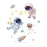 PAMINGONO Astronaut Wandaufkleber Kinderzimmer Abnehmbare Stern Sticker Langlebige Wanddekoration für Fenster und Wände 1 Blatt