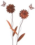 Metall Stecker. Blume mit Schmetterling. Set mit 2 Blumen. Rost Gartenstecker. 70 cm. 64079 (2 Stück)