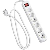 Steckdosenleiste - Deutsche 6-Fach Steckdosenleiste mit Schalter, 1,5m, 3G, 1,5mm², weiß, ideal für eine bessere Stromverteilung.
