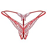 Generisch Unterwäsche String-Farbe durchsichtiger Schritt Frauen offene Stickerei Unterhose Pailletten (Red, One Size)
