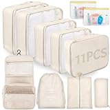 WECUTE Koffer Organizer Set Beige, 11-Teilige Packing Cubes Set, Wasserdichte Reise Kleidertaschen,Koffer Organizer für Urlaub und Reisen, Packwürfel Set Reise Würfel