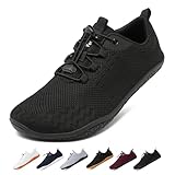 Geweo Barfuss Schuhe Damen Bequeme Barfußschuhe Herren Soft Barfuss Sneaker mit Breite Zehenbox Turnschuhe Leicht Zero-Drop Solhe Trail Laufschuhe Barefoot Fitness Shoes Unisex Schwarzer 44EU