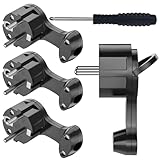 Schuko Stecker, Flachstecker Flach, Winkelstecker 230V, Stromstecker mit Klappgriff, Schutzkontakt-Stecker, Spritzwassergeschützt und Langlebig, IP44, Bruchfest, Schwarz - 4 Stücke - Black