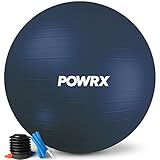 POWRX Gymnastikball inkl. Ballpumpe und Workout I Sitzball Pilates Yoga Ball Anti-Burst Verschiedene Größen 55, 65, 75, 85, 95 cm und Farben I Büro und Balance Stuhl (Navy, 75 cm)