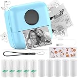 HuiJuKeJi Mini Drucker, Taschendrucker, Mini Fotodrucker für Smartphone, Sticker Drucker, Thermo Fotodrucker für Journal, Reisen Logo, Notizen, Journal, Liste, Memo (Blau)
