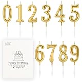 BEAN LIEVE 10 Stück Ziffern-Geburtstagskerzen – Kuchen-Zahlenkerzen, Zahlen 0–9, glitzernde Kuchendekoration für Geburtstag, Hochzeitstag und Partyfeier (Champagnergold)