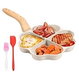 Pancake Pfanne mit 4 Loch 35×20×2.5cm Spiegeleipfanne Antihaft mit Silikon Schaber Ölbürste Eierpfanne Bratpfanne zum Braten von Eiern Schinken Speck Fisch und Garnelen Steak Pfannkuchen (Weiß)