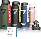 ABOVE. Trinkflasche Edelstahl 1L I 2 Verschlüsse I Doppelwandige Thermosflasche hält bis zu 12H Heiß & 24H Kalt I BPA Frei I auslaufsicher & robust I für Fitness, Sport & Outdoor (Olive)