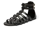 katliu Riemchensandalen Damen Flach Sandalen Bequeme Sommer Römersandalen Leder Bohemian Strand Sandals Schwarz Gr.37