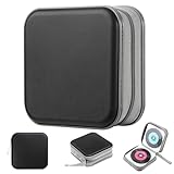 CBRAEXY CD Tasche, DVD Hülle aus Kunststoff, CD Aufbewahrungstasche für 40 Discs, Transparentes Fach zur einfachen Identifizierung, Schwarz, 15,3 x 15,3 x 6,3 cm, Auto, Haus, Hotel, Kino, Büro