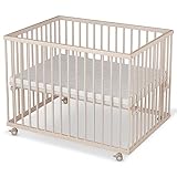 Sämann Laufstall Baby 75x100 cm mit Matratze | TÜV geprüft 2023 | stufenlos höhenverstellbar | Laufgitter Premium | Babybett aus Holz | Krabbelgitter natur