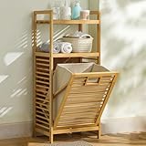 Bambus-Aufbewahrungsschrank, freistehend, Wäschekorb und mehrstöckiges Badezimmer-Regal für Waschküchen, Badezimmer, Balkone, L: 40 cm, H: 95 cm, umweltfreundliche Lösung